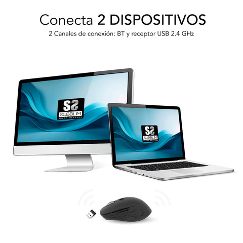 Ratón Ergonómico Inalámbrico por Bluetooth/ 2.4GHz Subblim Curve Ergo Dual Battery/ Batería recargable/ Hasta 1600 DPI/ Negro