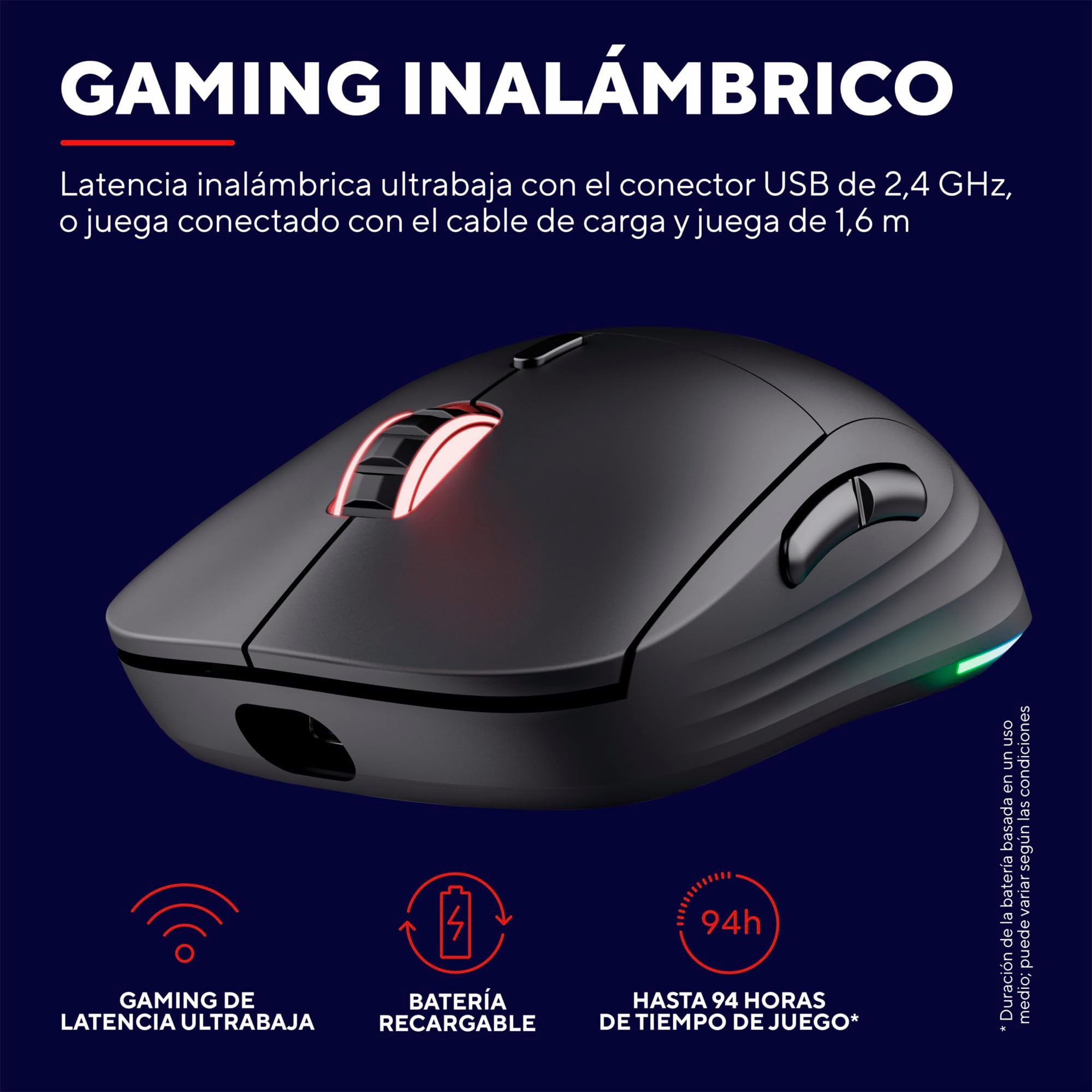 Ratón Gaming Inalámbrico Trust Gaming GXT 927 Redex Plus/ Batería Recargable/ Hasta 25600 DPI