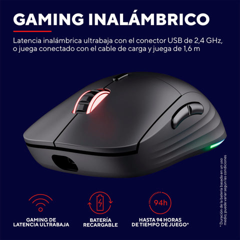 Ratón Gaming Inalámbrico Trust Gaming GXT 927 Redex Plus/ Batería Recargable/ Hasta 25600 DPI