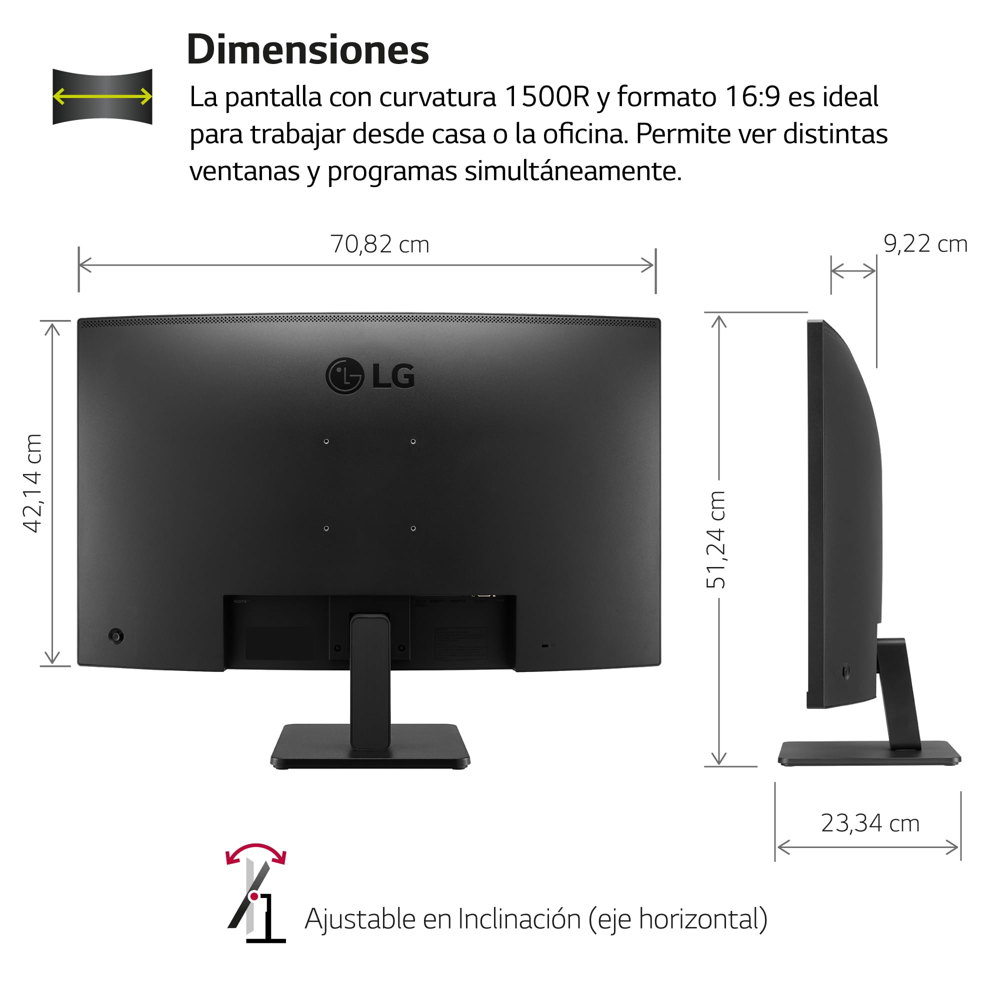 Monitor Curvo LG 32MR50C-B 31.5'/ Full HD/ Multimedia/ Negro