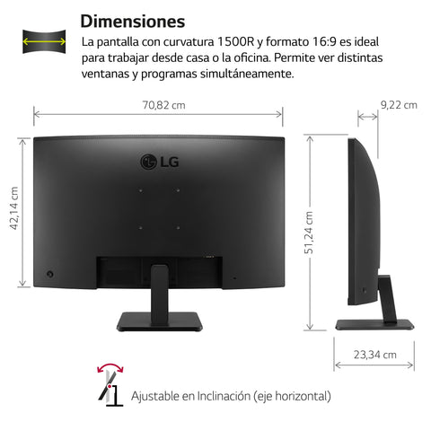 Monitor Curvo LG 32MR50C-B 31.5'/ Full HD/ Multimedia/ Negro