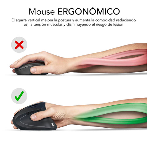 Ratón Ergonómico Inalámbrico por Bluetooth/ 2.4GHz Subblim Glide Vertical Ergo Dual Battery/ Batería Recargable/ Hasta 1600 DPI/ Negro