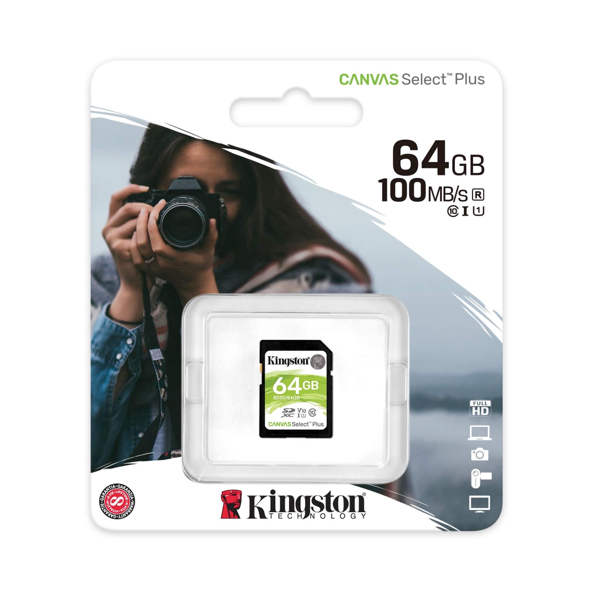 Tarjeta de Memoria Kingston CANVAS Select Plus 64GB SD XC/ Clase 10/ 100MBs