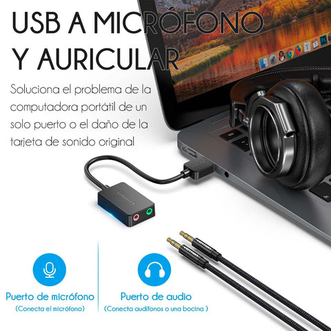 Tarjeta de Sonido Vention CDYB0/ 2.1/ Negro