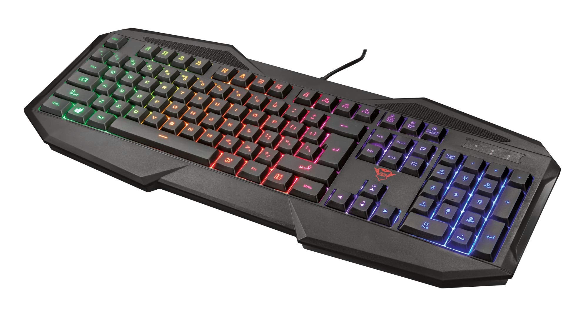 Trust Gaming GXT 830-RW Avonn Teclado Gaming, Disposición QWERTY Español, LED Iluminación, 12 Teclas Multimedia, Teclado Alámbrico para Windows, PC, Ordenador, Portátil - Negro