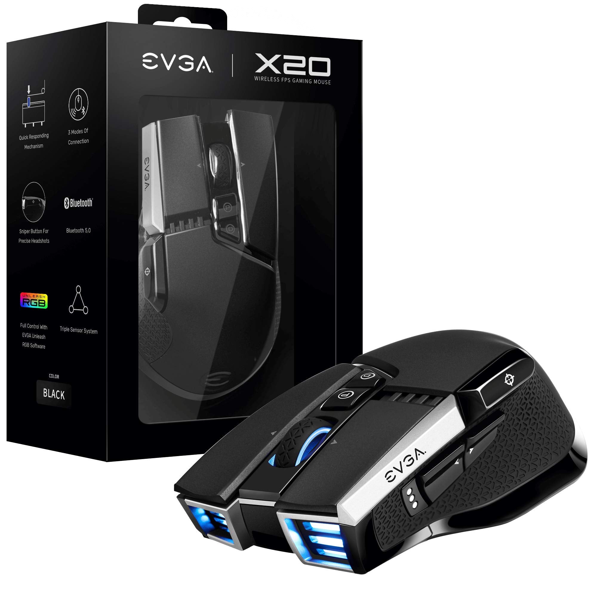 Ratón Gaming Inalámbrico EVGA X20/ Batería recargable/ Hasta 16000 DPI