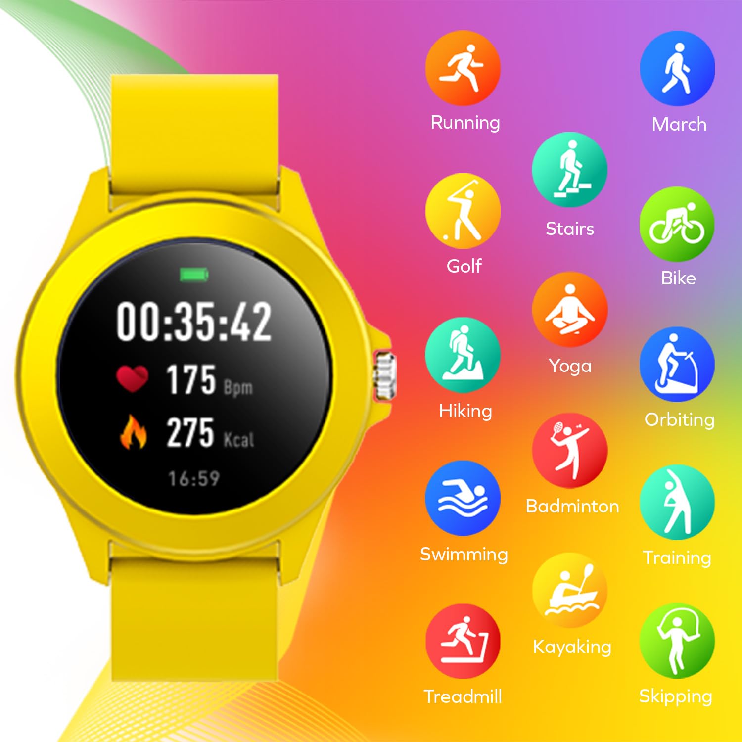 Smartwatch Forever Colorum CW-300/ Notificaciones/ Frecuencia Cardíaca/ Amarillo