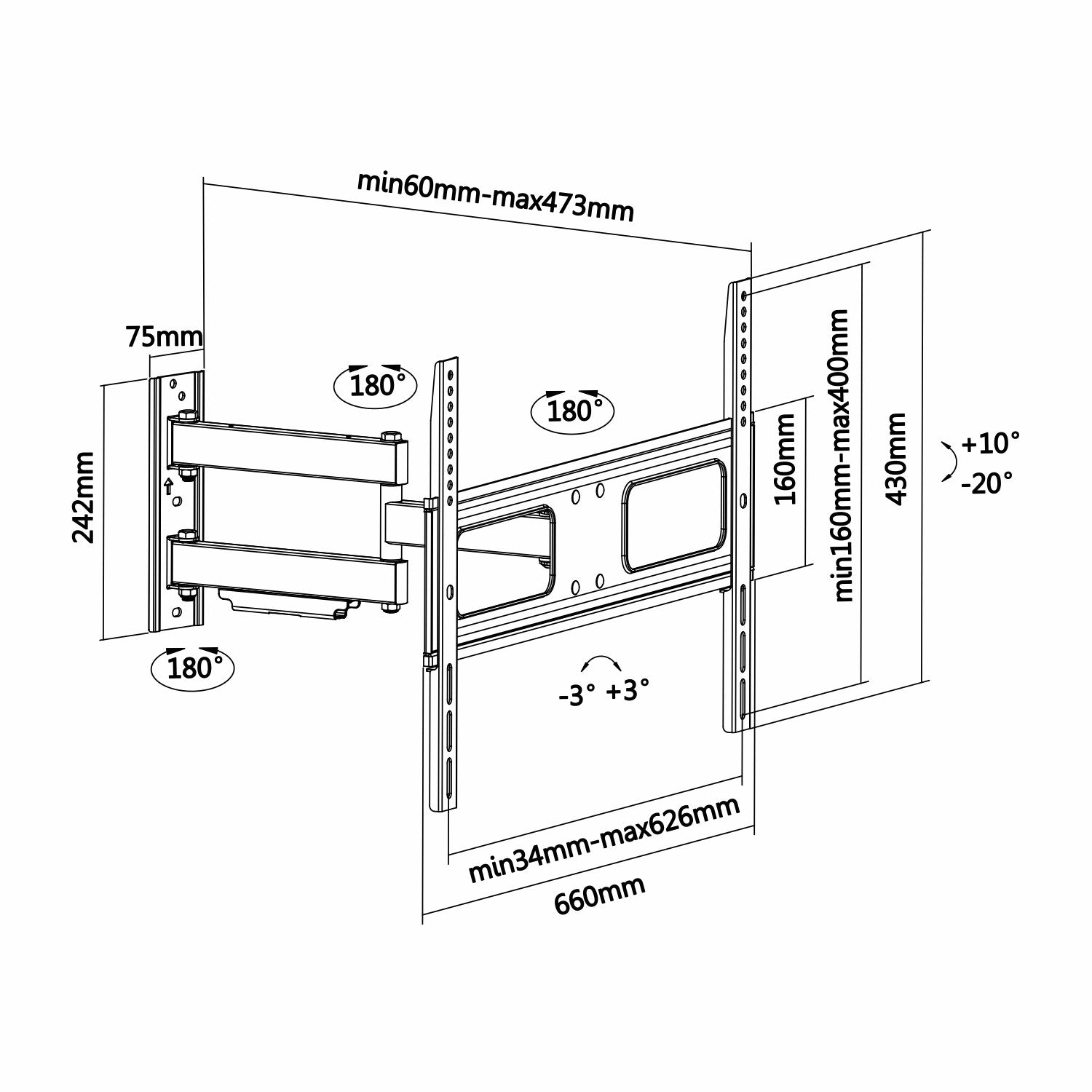 Soporte de Pared Giratorio/ Inclinable/ Nivelable Aisens WT70TSLE-025 para TV de 37-70'/ hasta 50kg