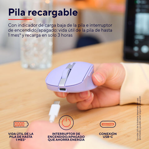 Ratón Inalámbrico por Bluetooth Trust Ozaa Compact Wireless/ Batería recargable/ Hasta 3200 DPI/ Morado