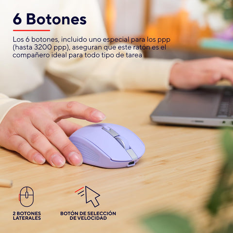 Ratón Inalámbrico por Bluetooth Trust Ozaa Compact Wireless/ Batería recargable/ Hasta 3200 DPI/ Morado