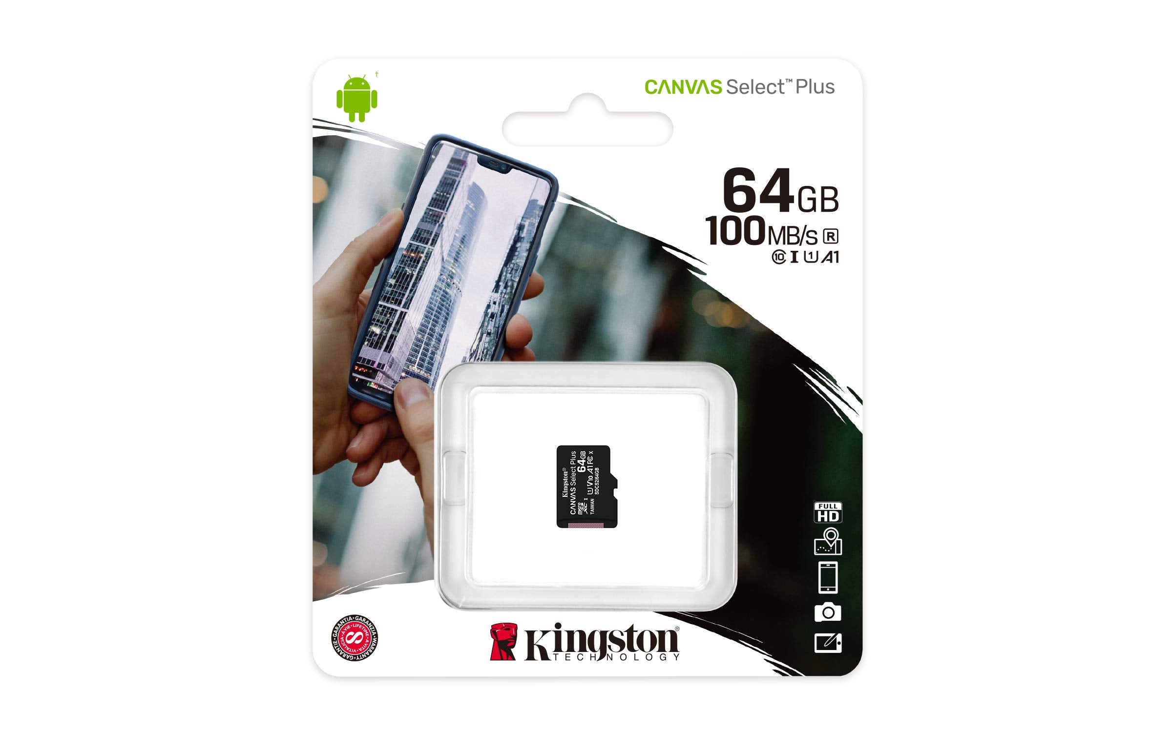 Tarjeta de Memoria Kingston CANVAS Select Plus 64GB microSD XC/ Clase 10/ 100MBs