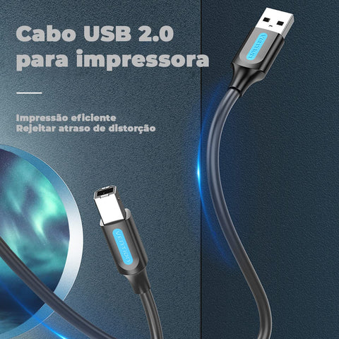 Cable USB 2.0 Impresora Vention COQBD/ USB Tipo-B Macho - USB Macho/ 480Mbps/ 50cm/ Negro