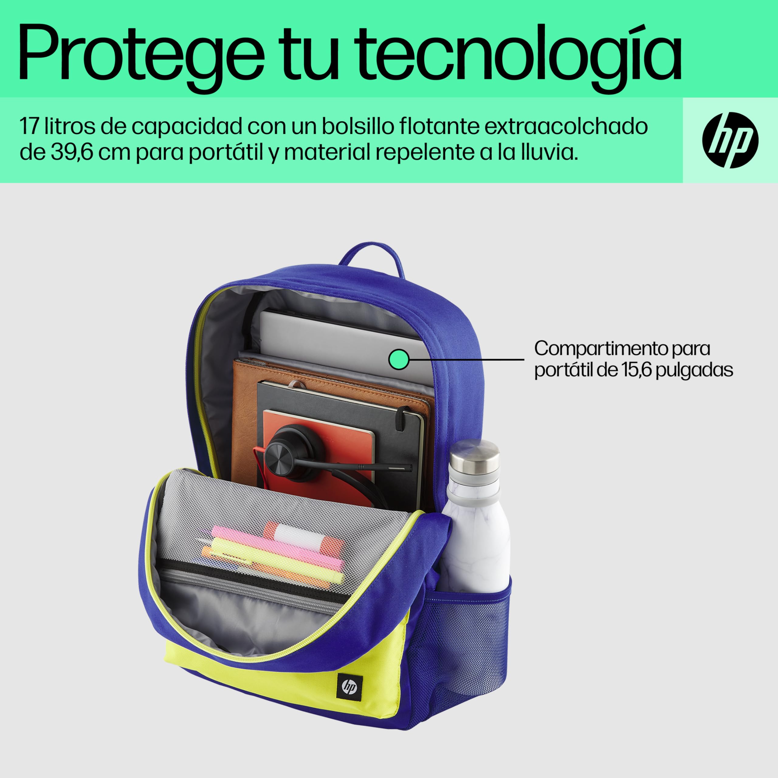 Mochila HP Campus 7J596AA para Portátiles hasta 15.6'/ Azul y Lima