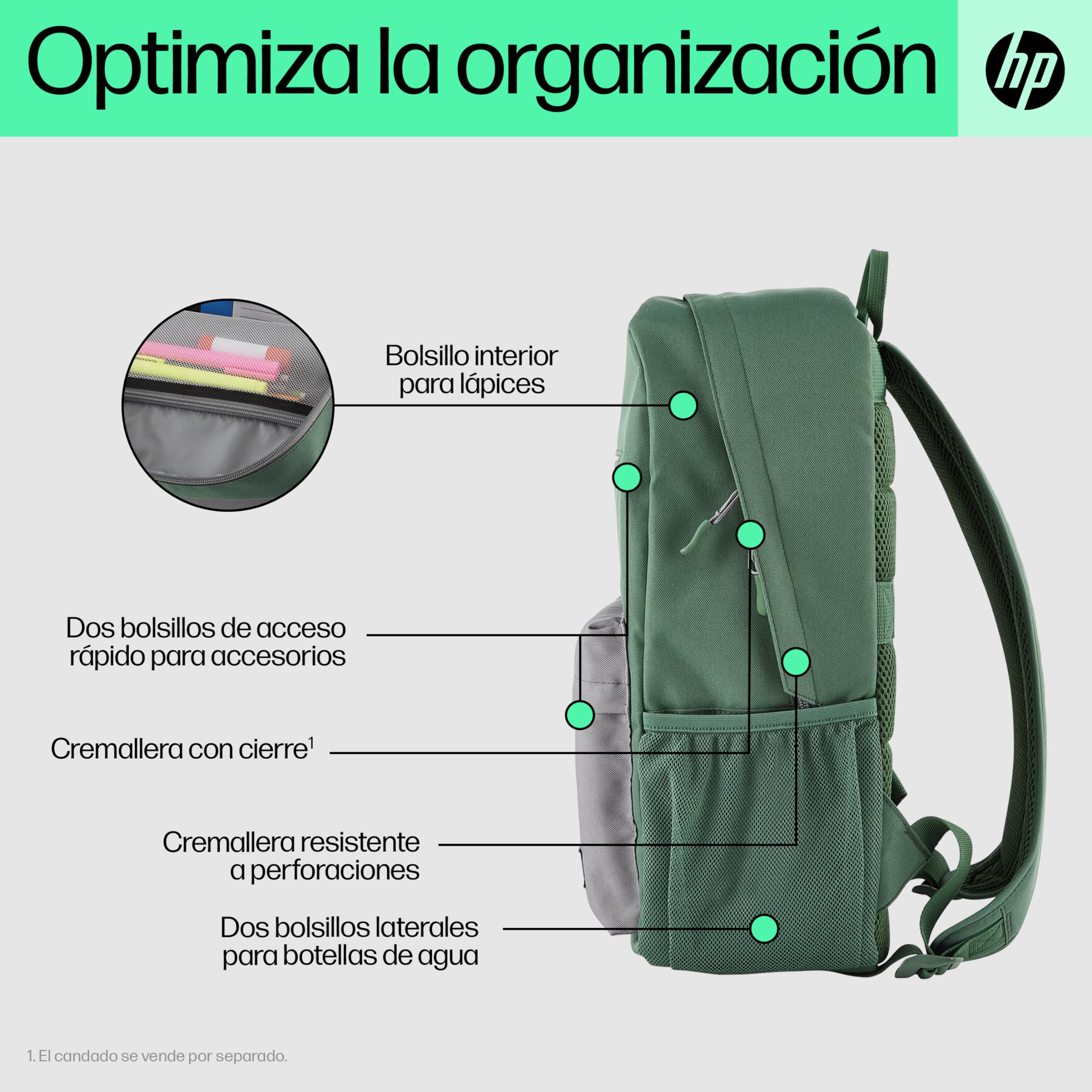 Mochila HP 7J595AA Campus para Portátiles hasta 15.6'/ Verde y Gris