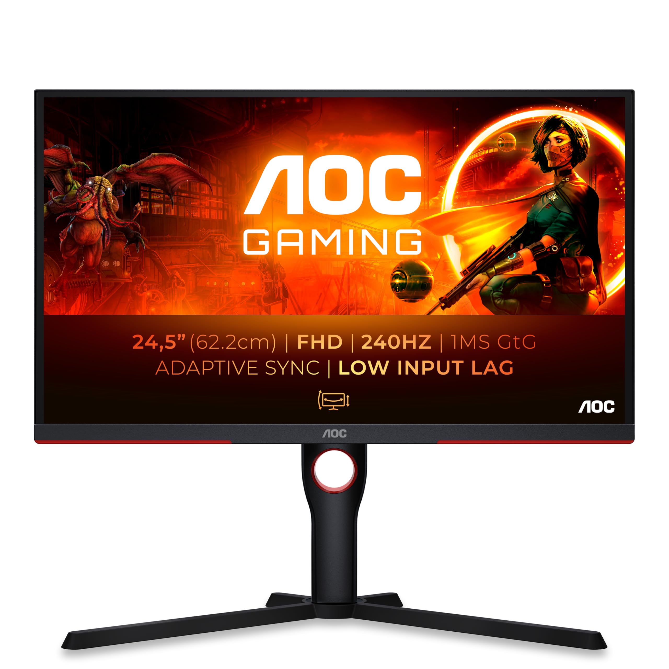 Monitor Gaming AOC 25G3ZM/BK 24.5'/ Full HD/ 0.5ms/ 240Hz/ VA/ Regulable en altura/ Negro y Rojo