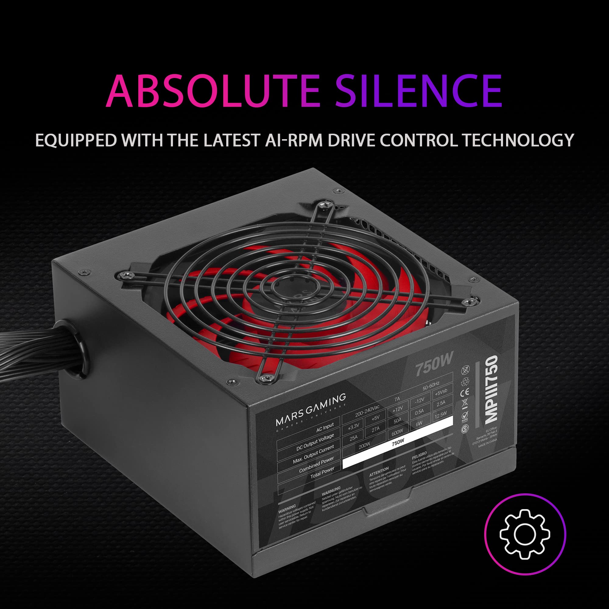 Fuente de Alimentación Mars Gaming MPIII750/ 750W/ Ventilador 12cm