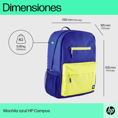 Mochila HP Campus 7J596AA para Portátiles hasta 15.6'/ Azul y Lima