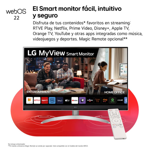 Smart Monitor LG 32SQ700S-W 31.5'/ 4K/ Smart TV/ Multimedia/ Regulable en altura/ Plata y Blanco