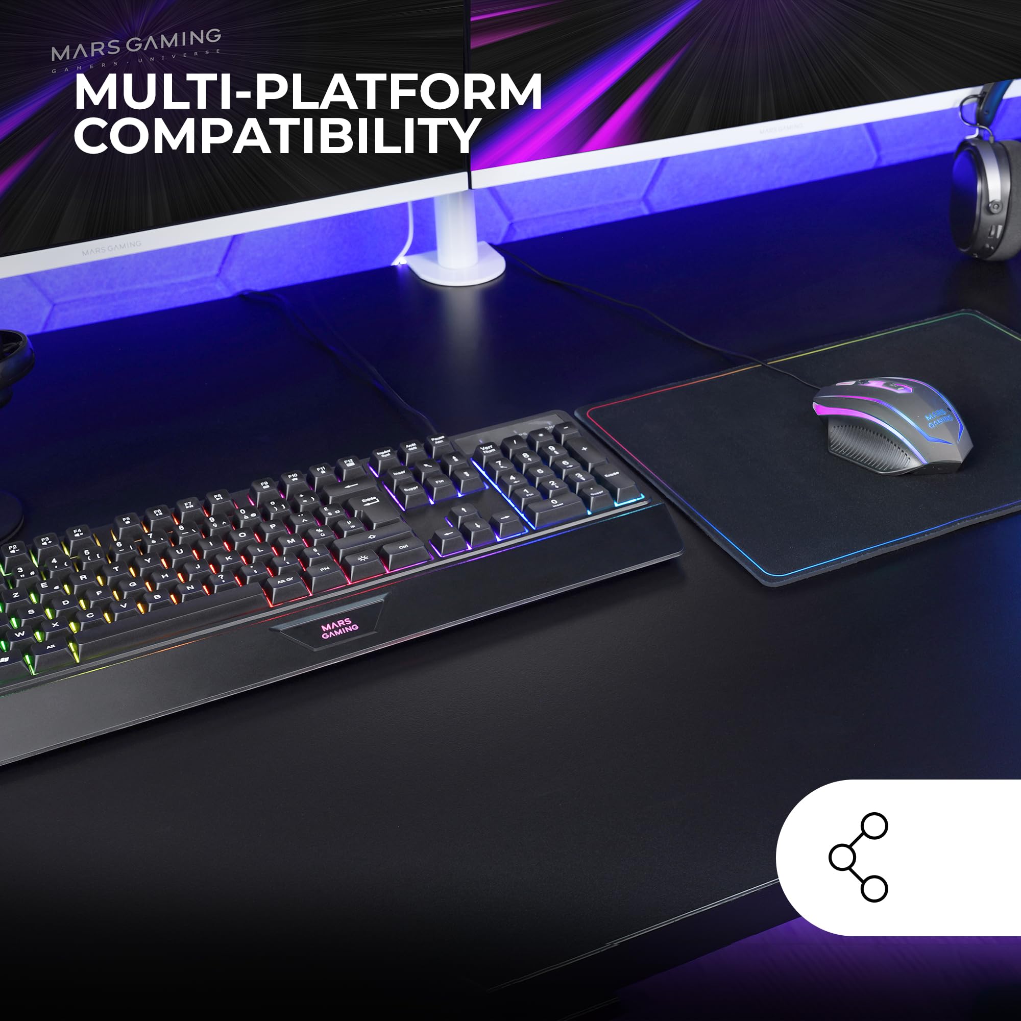 Pack Gaming Mars Gaming MCP124/ Teclado H-MECH  + Ratón Óptico + Alfombrilla/ Negro