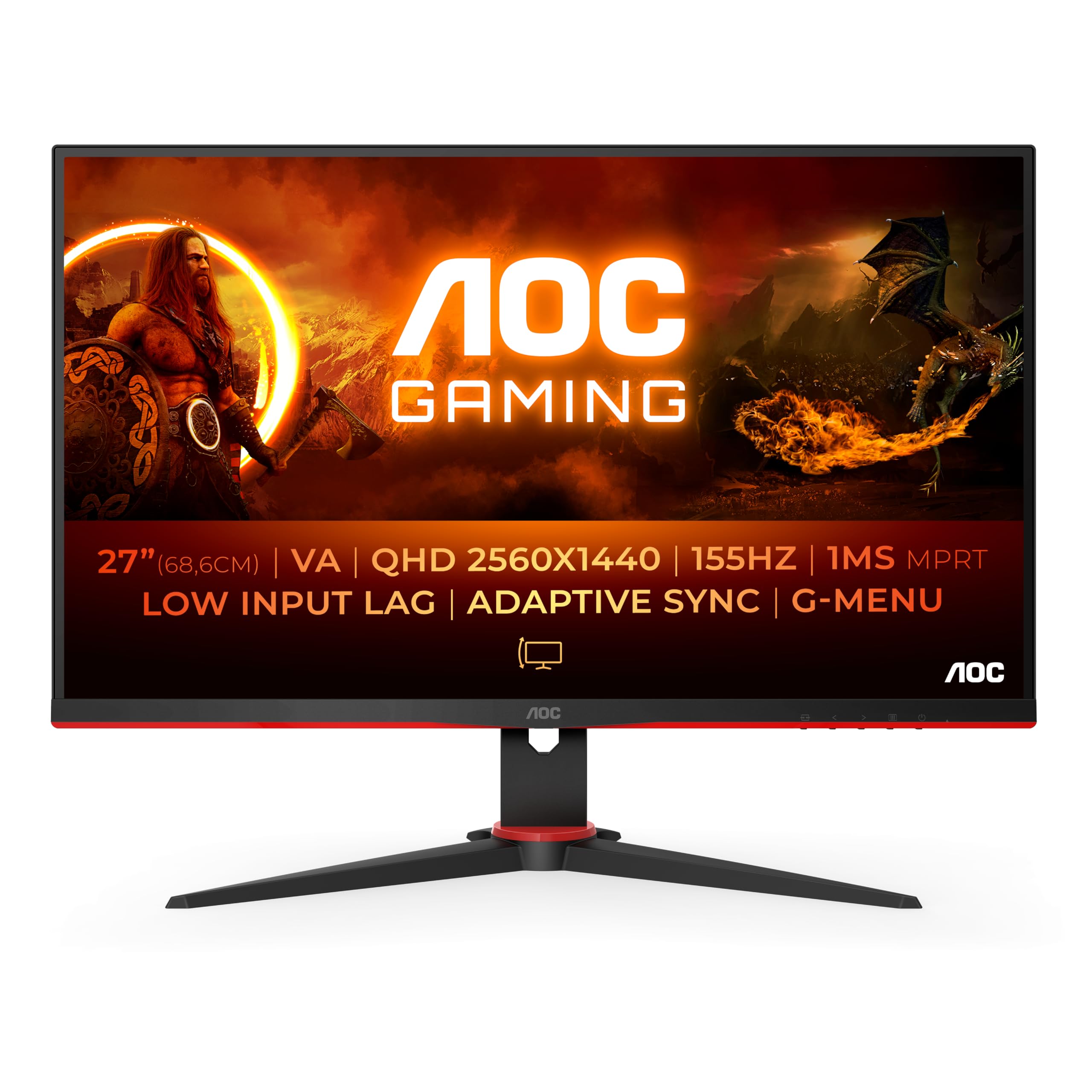 Monitor Gaming AOC Q27G2E/BK 27'/ QHD/ 1ms/ 144Hz/ VA/ Negro y Rojo