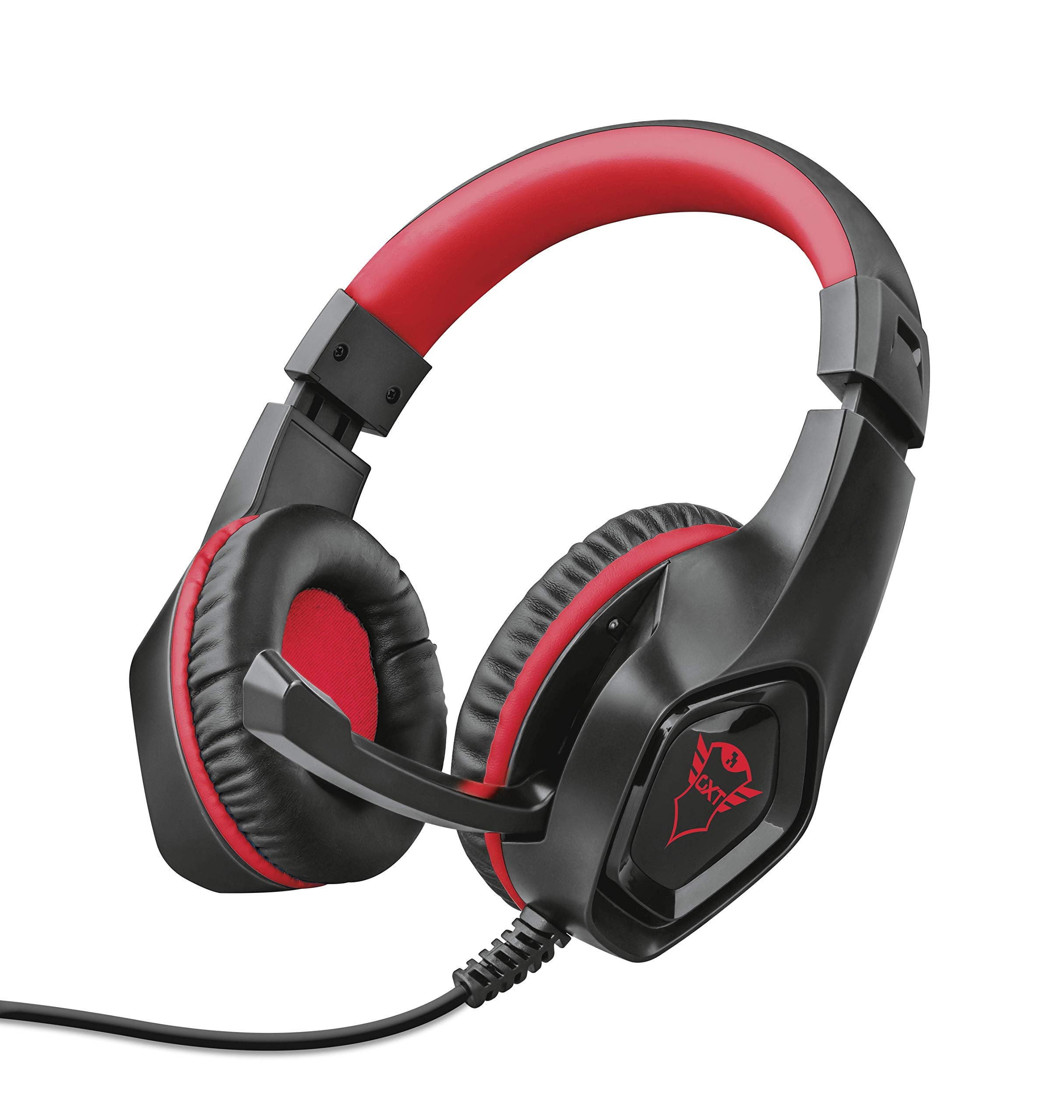 Trust Gaming GXT 404R Rana Auriculares, Auriculares con Micrófono y Diadema Ajustable, Mando a Distancia Integrado, Cable de 1 m, Auriculares para PC, Switch, Consola - Rojo