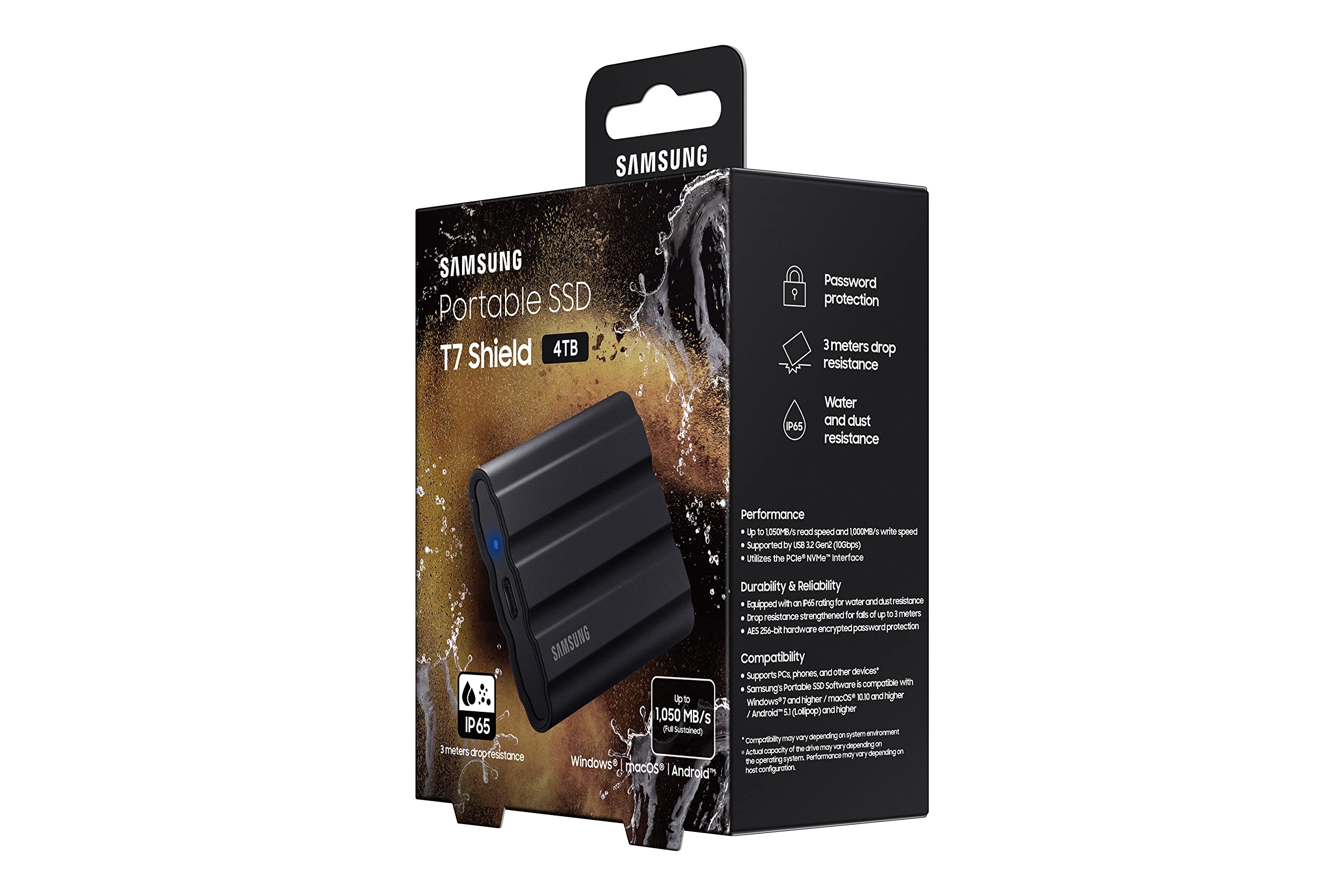 Disco Externo SSD Samsung Portable T7 Shield 4TB/ USB 3.2/ Negro