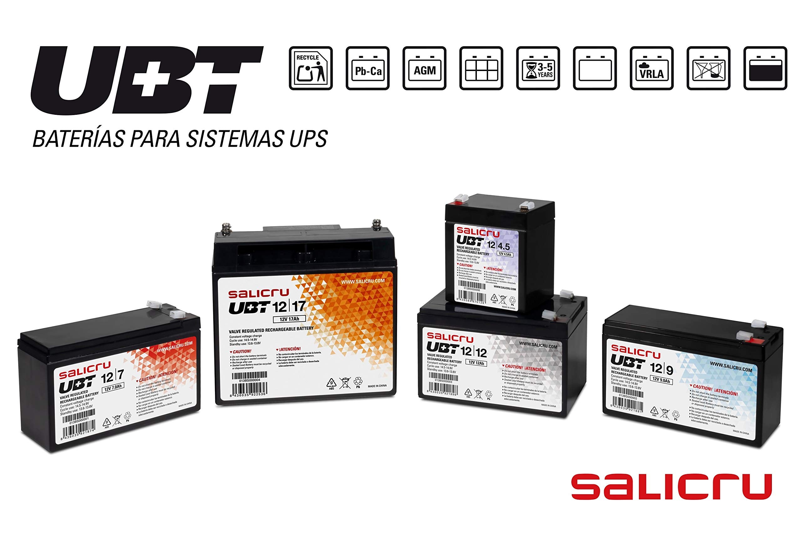 Batería Salicru UBT 12/9 compatible con SAI Salicru según especificaciones