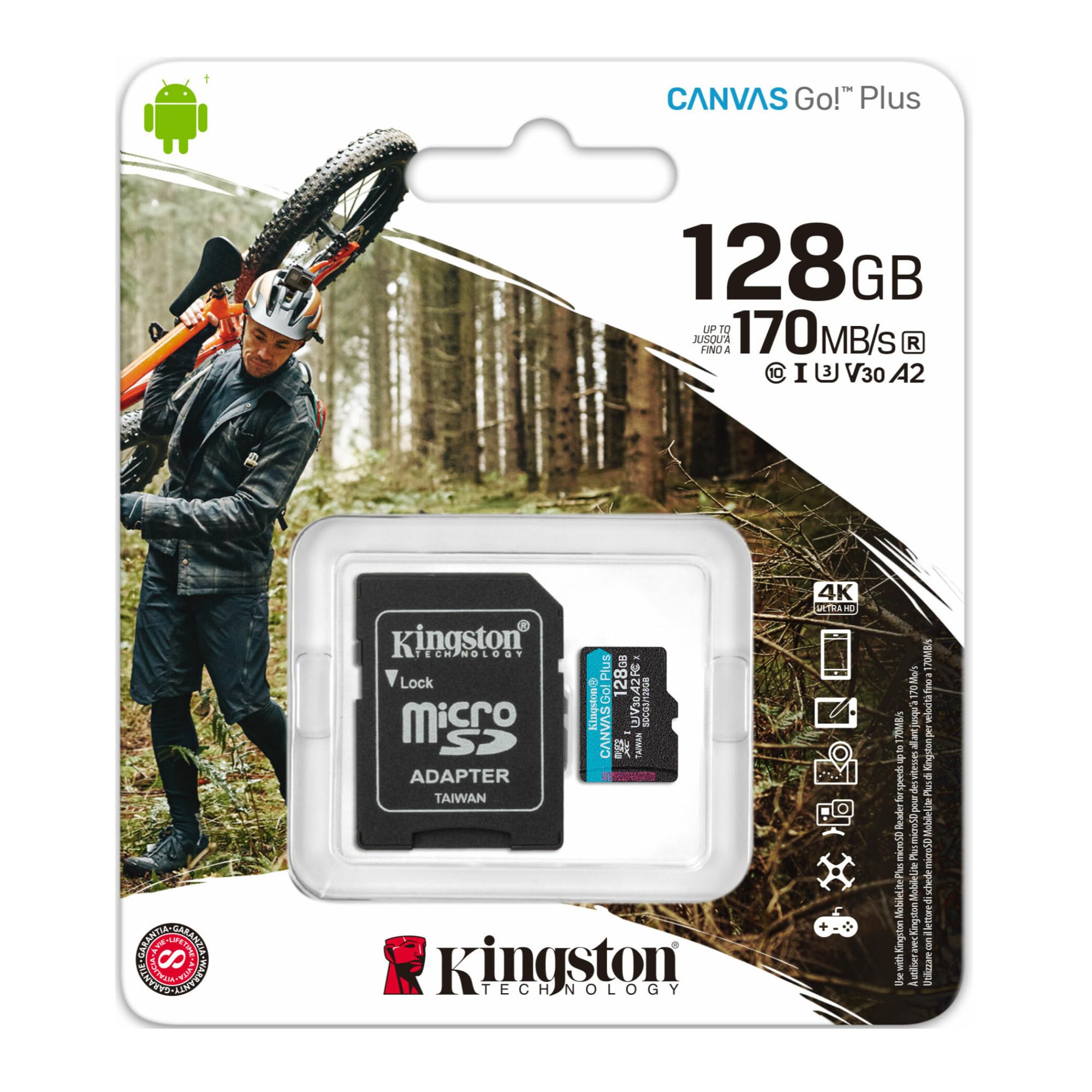 Tarjeta de Memoria Kingston CANVAS Go! Plus 128GB microSD XC con Adaptador/ Clase 10/ 170MBs