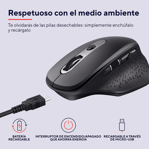 Ratón Ergonómico Inalámbrico Trust Ozaa/ Batería recargable/ Hasta 2400 DPI