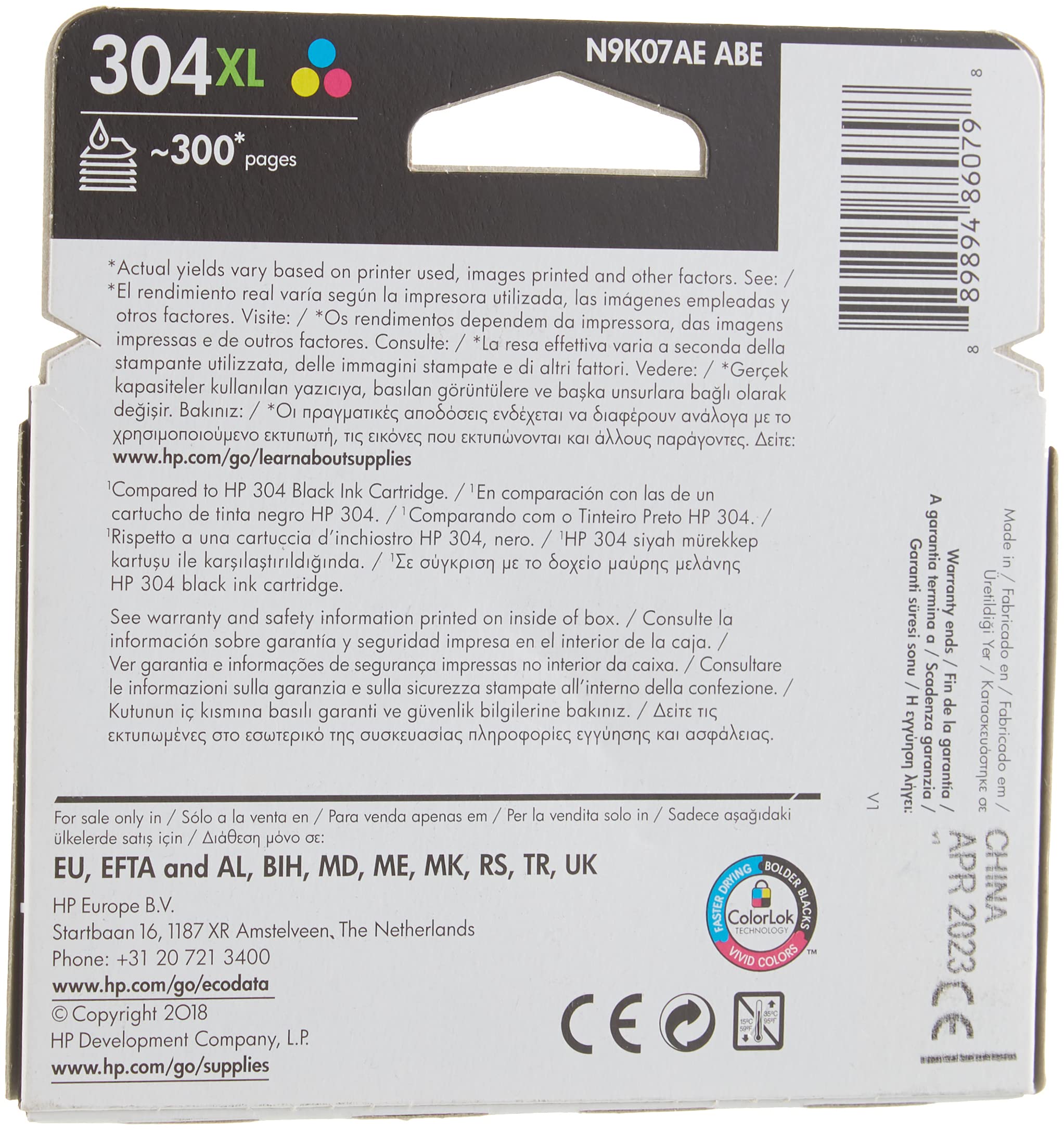 Cartucho de Tinta Original HP nº304 XL Alta Capacidad/ Tricolor