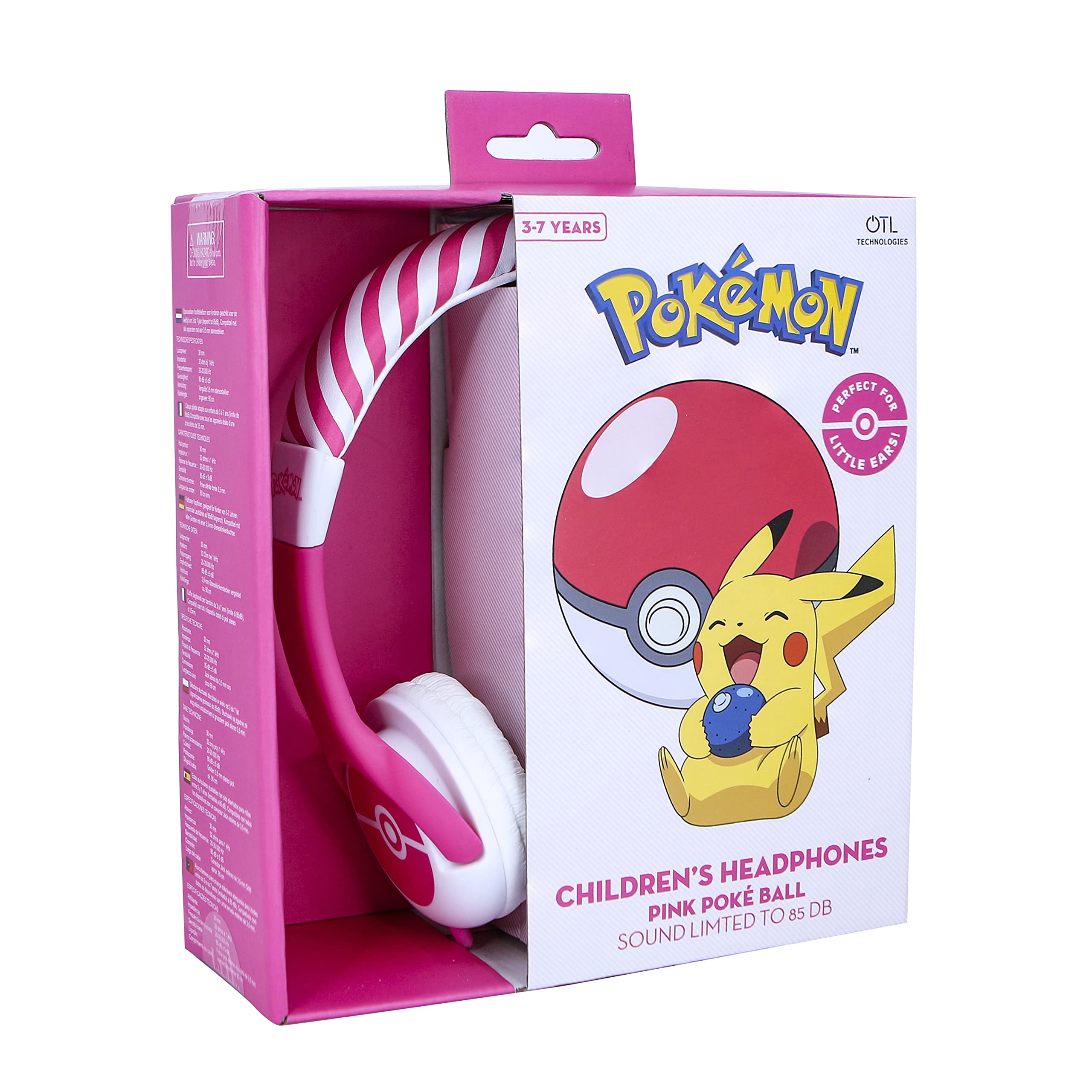 OTL Technologies Pokémon Pink Pokéball - Auriculares con Cable para niños de 3 a 7 años, Rosa