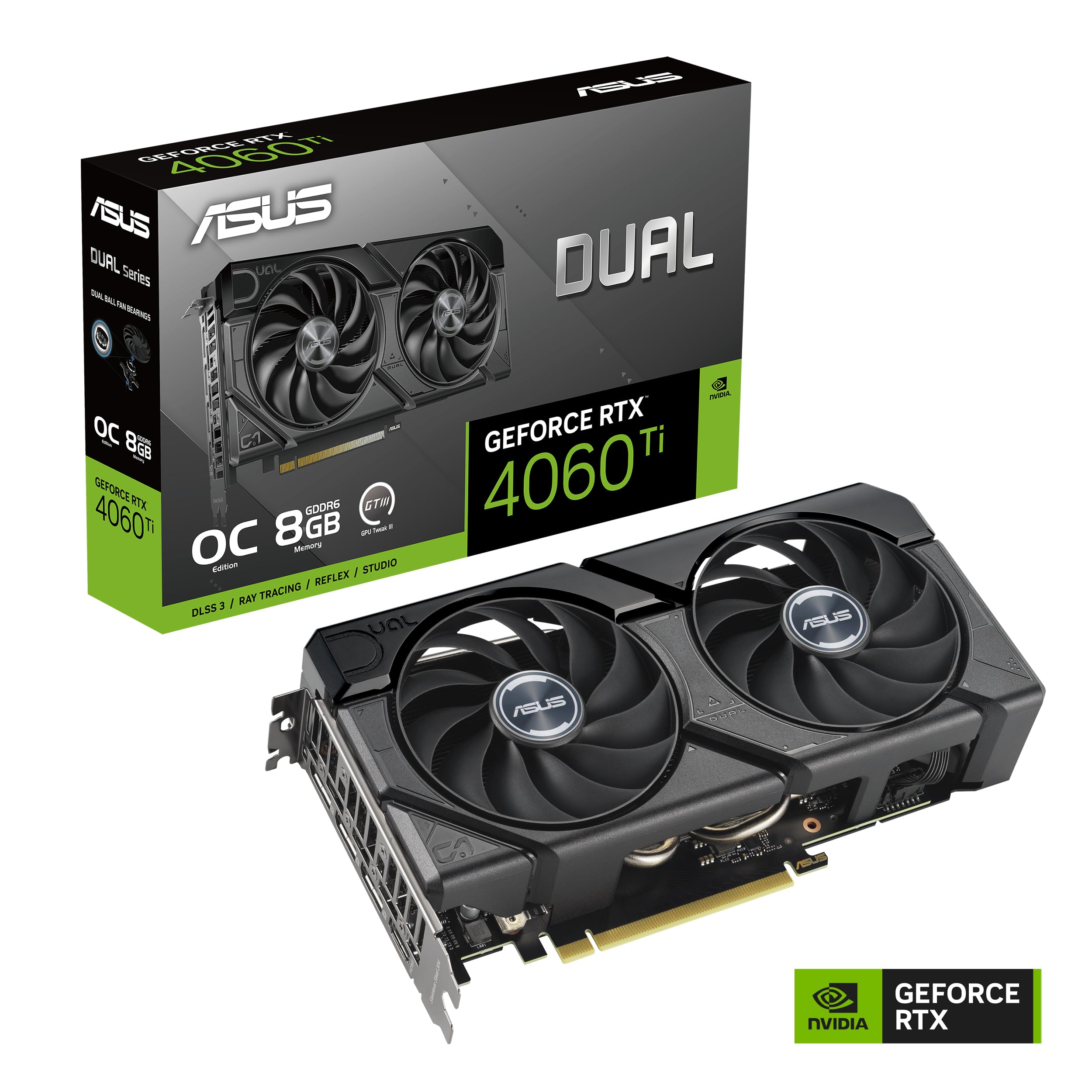 ASUS Dual GeForce RTX 4060 Ti EVO OC Edition 8GB GDDR6 (PCIe 4.0, 8GB GDDR6, DLSS 3, HDMI 2.1a, DisplayPort 1.4a, Ventilador Axial-Tech, tecnología 0dB, Placa Posterior Protectora, Auto-Extreme)