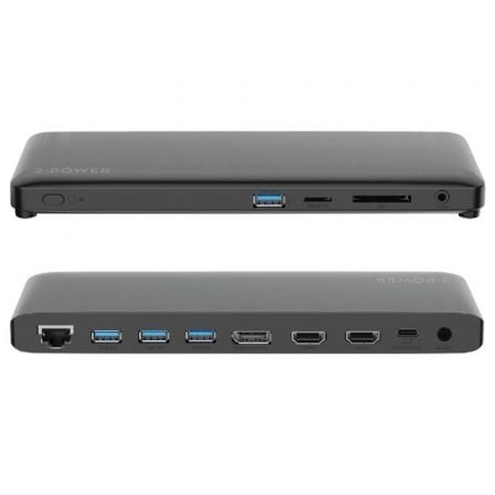 Docking USB Tipo-C 2-Power DOC0117A/ 4xUSB/ 1xUSB Tipo-C PD/ 2xHDMI/ 1xDisplayPort/ 1xJack/ 1xRJ45/ 1xLector Tarjetas SD/ Gris