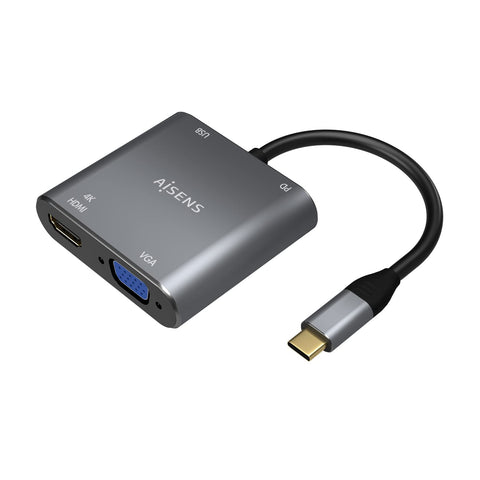 Conversor Aisens A109-0626/ HDMI Hembra - VGA Hembra - USB Tipo-C Macho - USB Hembra - USB Tipo-C Hembra/ 15cm/ Gris