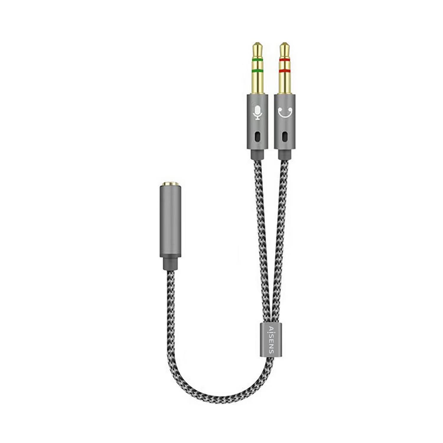 Adaptador Aisens A128-0417/ Jack 3.5 Hembra - 2x Jack 3.5 Macho/ 25cm/ Gris