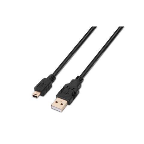 Cable USB 2.0 Aisens A101-0024/ USB Macho - USB Mini Macho/ Hasta 2.5W/ 60Mbps/ 1m/ Negro