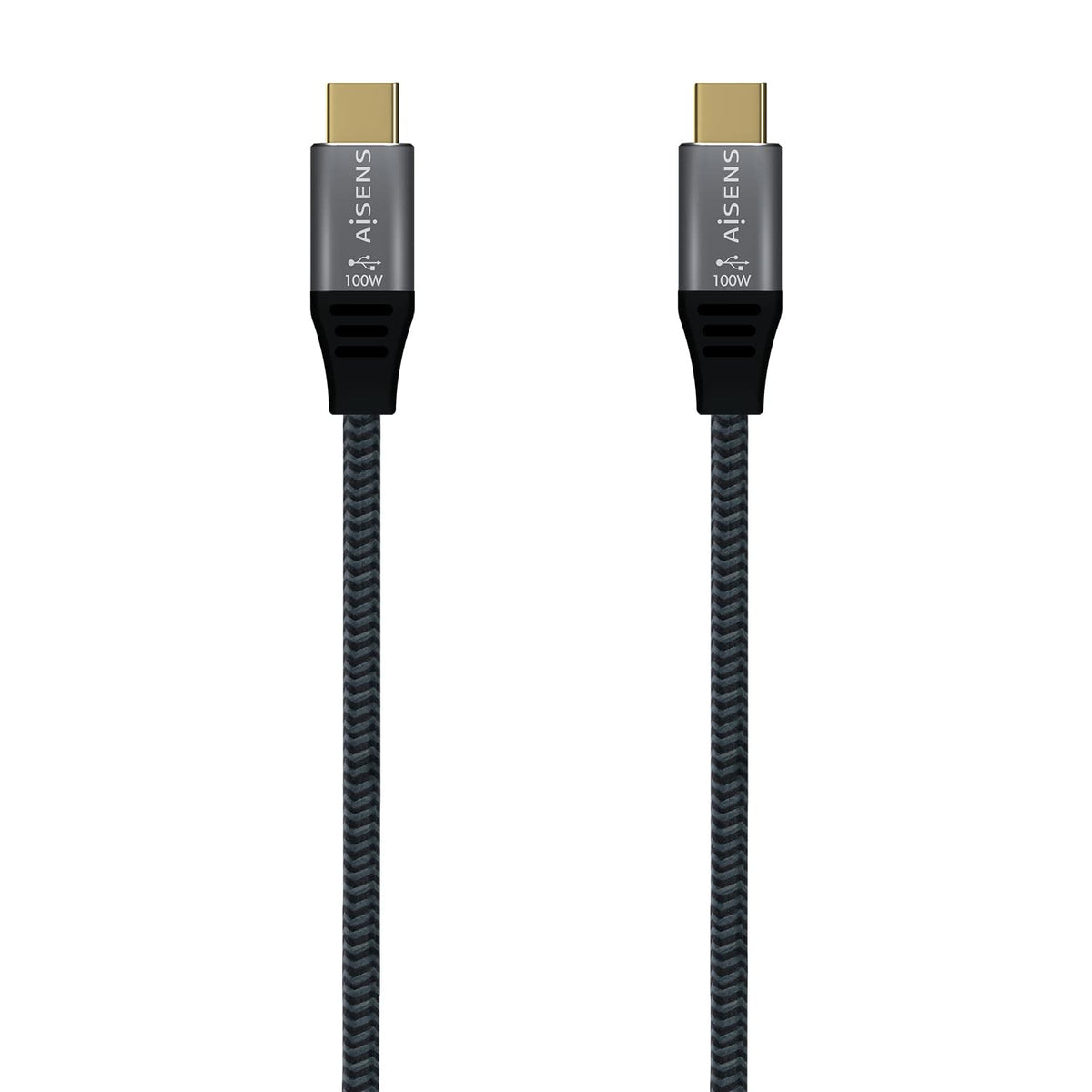 Cable USB 2.0 Tipo-C Aisens A107-0628 5A 100W/ USB Tipo-C Macho - USB Tipo-C Macho/ Hasta 100W/ 60Mbps/ 1m/ Gris