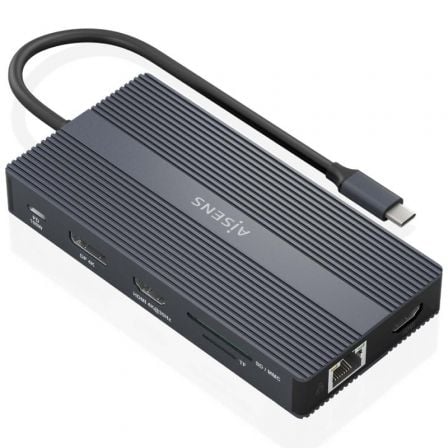 Docking USB Tipo-C Aisens ASUC-12P017-GR/ 2xHDMI/ 4xUSB/ 1xUSB Tipo-C/ 1xRJ45/ 1xDisplayPort/ 1xLector Tarjetas/ 1xUSB Tipo-C PD/ Gris