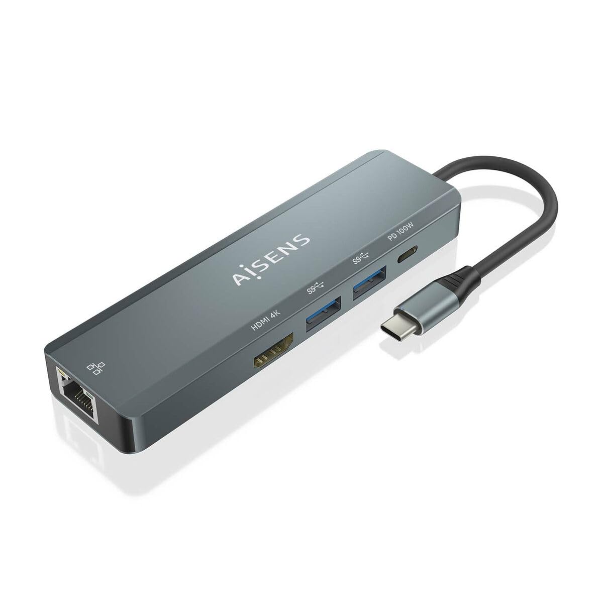 Docking USB Tipo-C Aisens ASUC-5P011-GR/ 1xHDMI/ 2xUSB/ 1xRJ45/ 1xUSB Tipo-C/ 1xUSB Tipo-C PD/ Gris