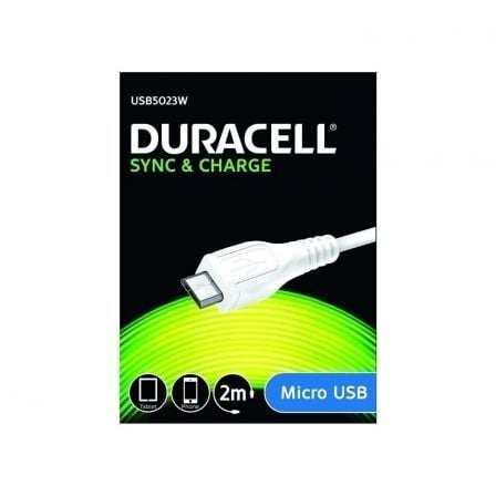 Cable USB 2.0 Duracell USB5023W/ USB Macho - MicroUSB Macho/ 2m/ Blanco