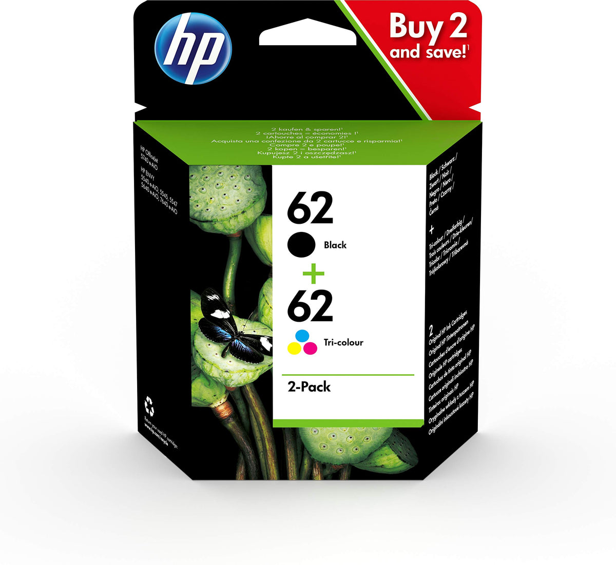 Cartucho de Tinta Original HP nº62 Multipack/ Negro/ Tricolor