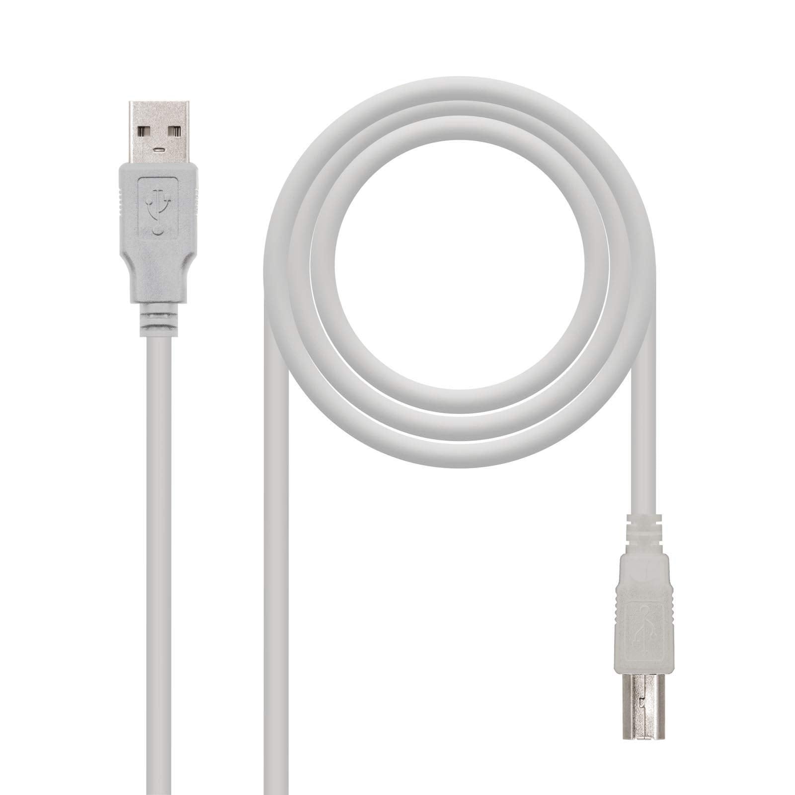 Cable USB 2.0 Impresora Nanocable 10.01.0103/ USB Tipo-B Macho - USB Macho/ 1.8m/ Beige