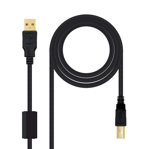 Cable USB 2.0 Impresora Nanocable 10.01.1202/ USB Tipo-B Macho - USB Macho / 2m/ Negro