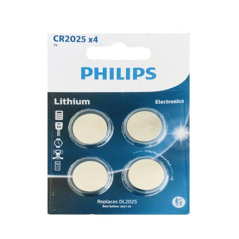 Pack de 4 Pilas de Botón Philips CR2025 Lithium/ 3V