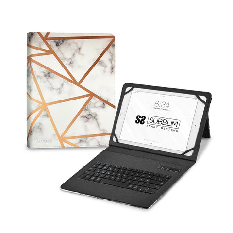 Funda con Teclado Subblim Keytab Pro Bluetooth para Tablets de 9'-11'/ Marmol Blanco