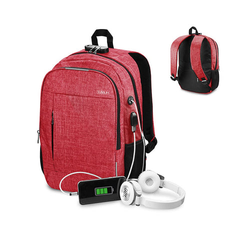 Mochila Subblim Urban Lock para Portátiles hasta 16'/ Puerto USB/ Antirrobo/ Rojo