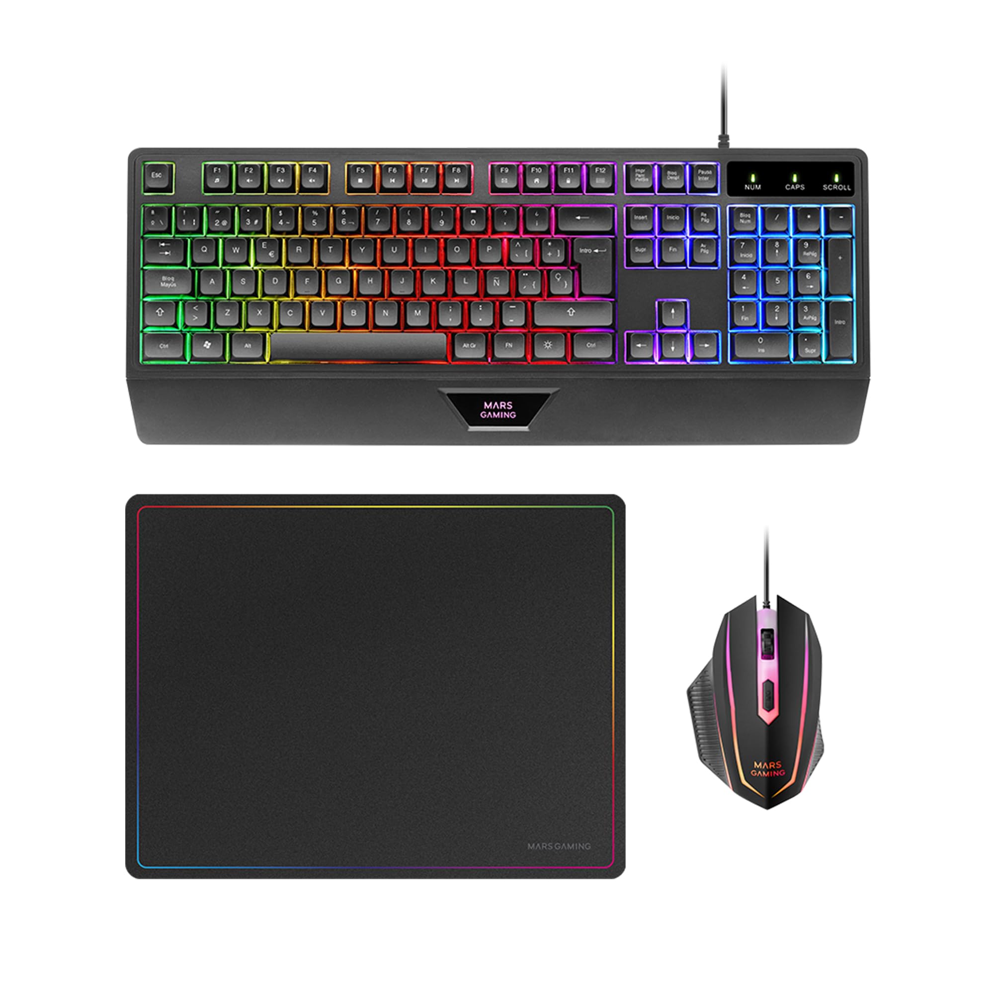 Pack Gaming Mars Gaming MCP124/ Teclado H-MECH  + Ratón Óptico + Alfombrilla/ Negro