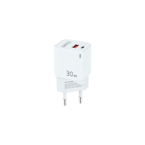 Cargador de Pared TooQ TQWC-GANQCPD30WT/ 1xUSB Tipo-C/ 1xUSB/ 30W