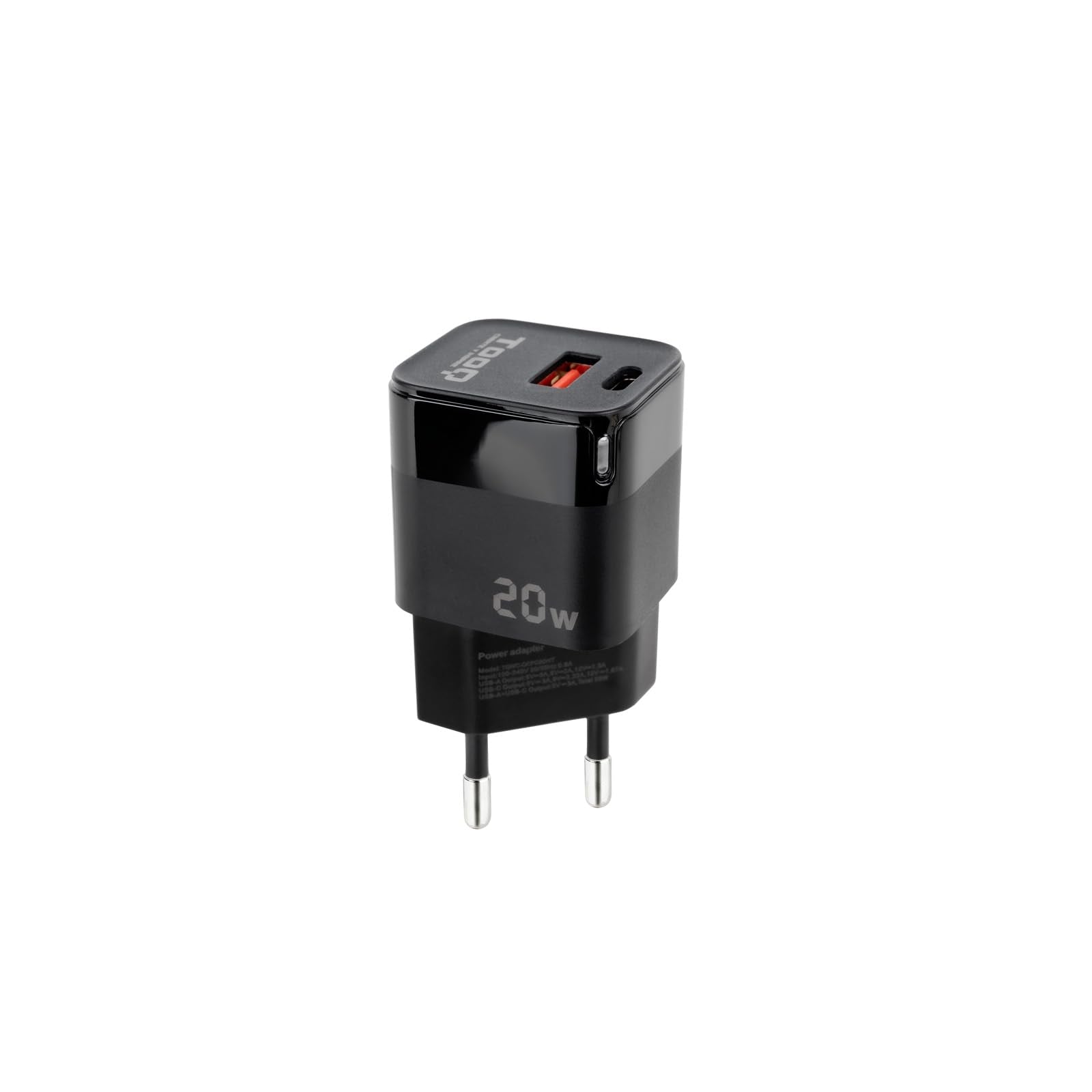 Cargador de Pared TooQ TQWC-QCPD20/ 1xUSB Tipo-C/ 1xUSB/ 20W