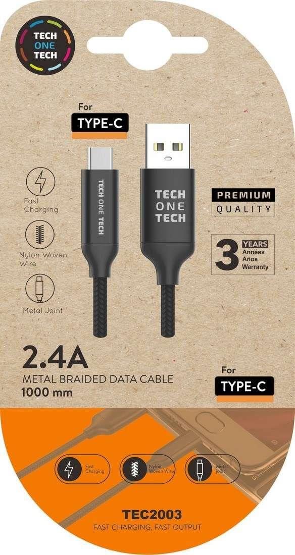 Cable USB 2.0 Tipo-C Tech One Tech TEC2003/ USB Tipo-C Macho - USB Macho/ 1m/ Negro